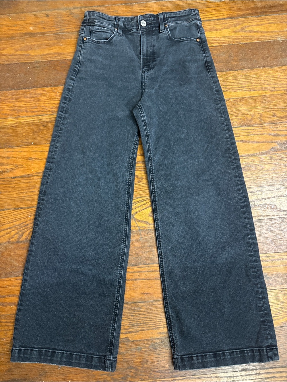 PAIGE Anessa High Rise Cropped Wide Leg Jeans Washed Black size 26
